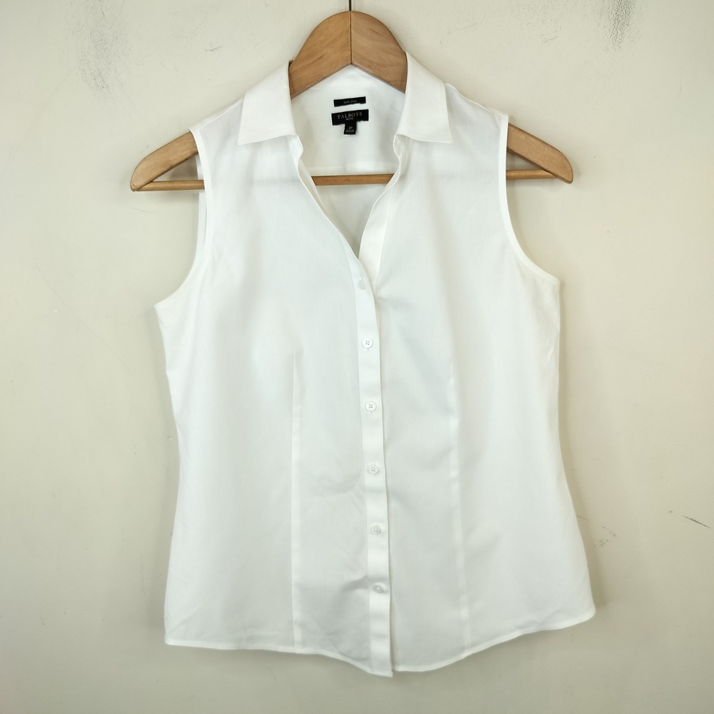 Talbots Sleeveless Button Up Shirt 2P Non-Iron Classic White Cotton